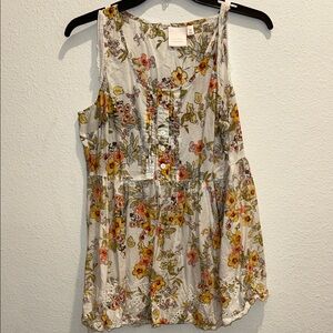 LC Lauren Conrad Floral Button-Front Blouse - Cream and Yellow